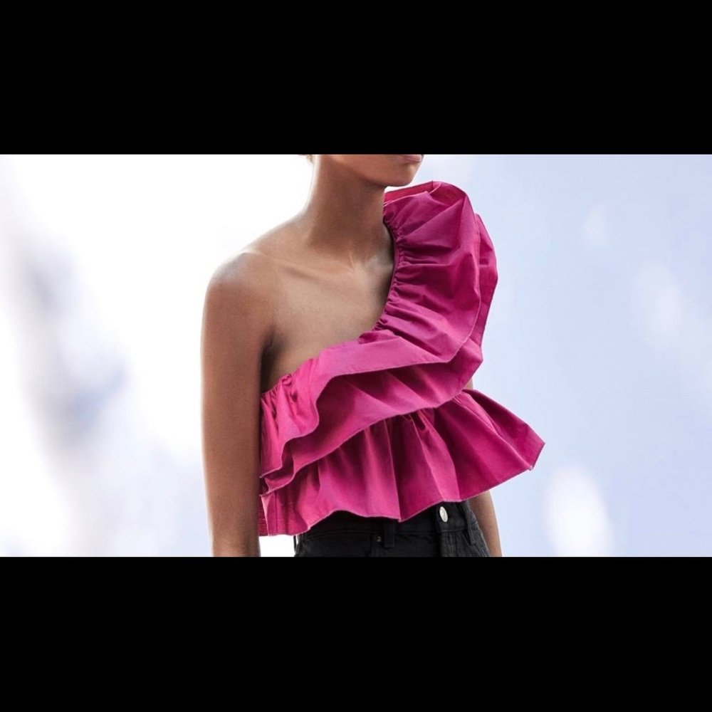 Zara Ruffled one shoulder asymmetric top